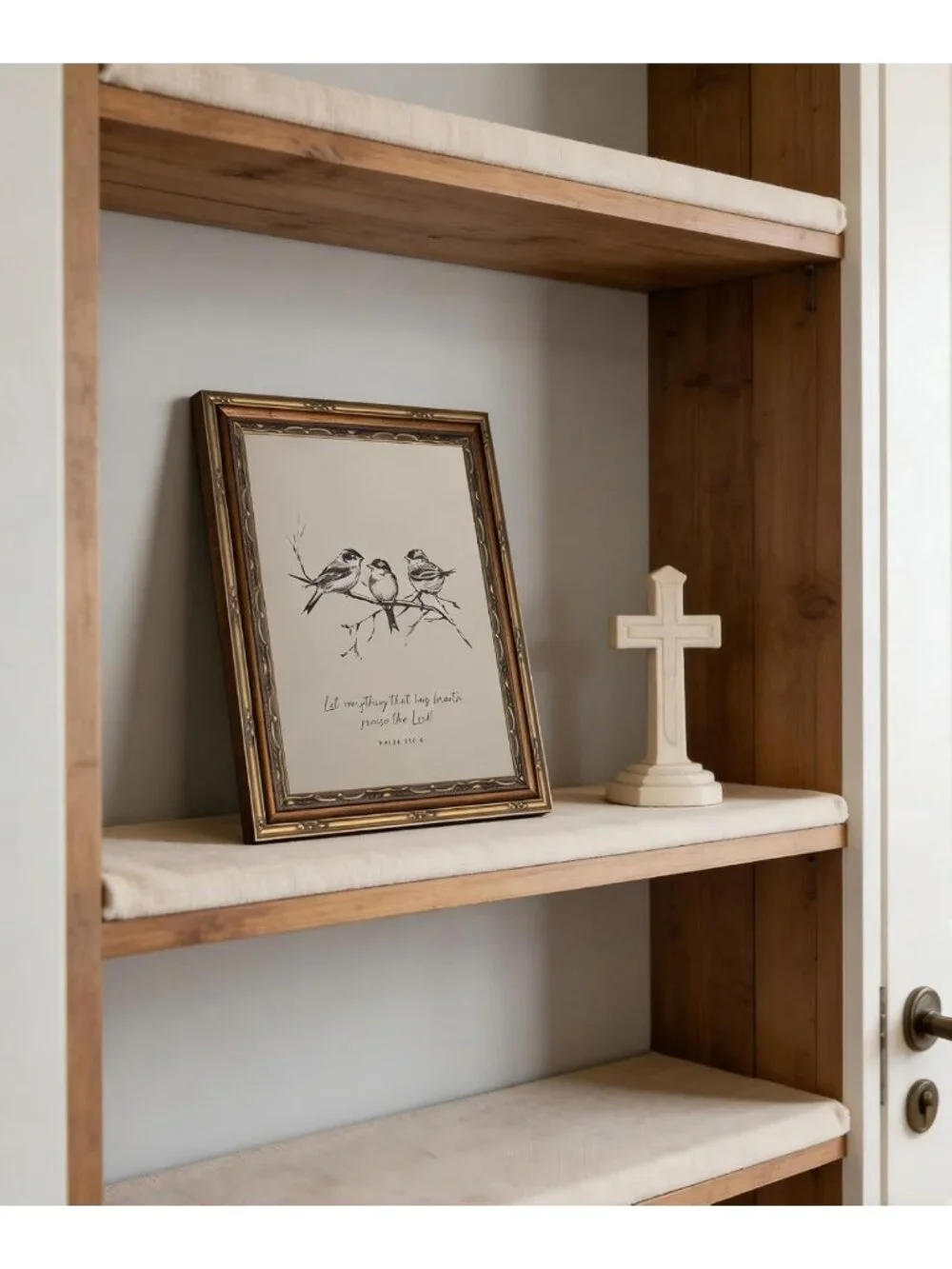 Vintage Gold Framed Bible Verse Wall Art | Neutral Farmhouse Sparrow Decor
